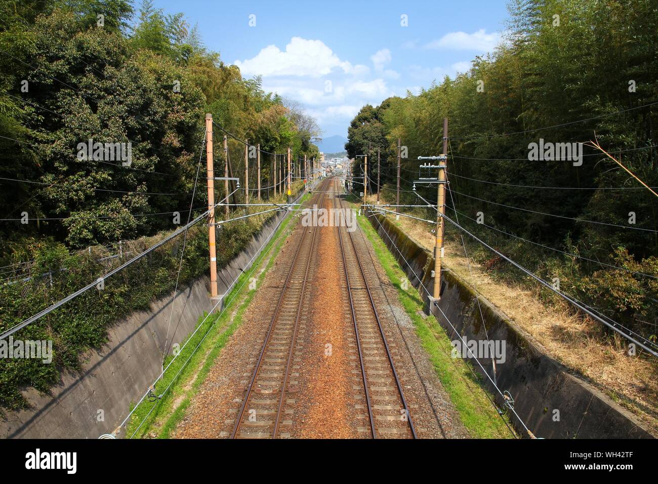 Kyoto, Japan - railroad tracks. Railway transportation infrastructure ...