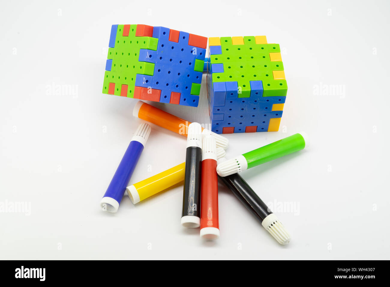 School supplies, stationery on white background - space for caption Stock Photo