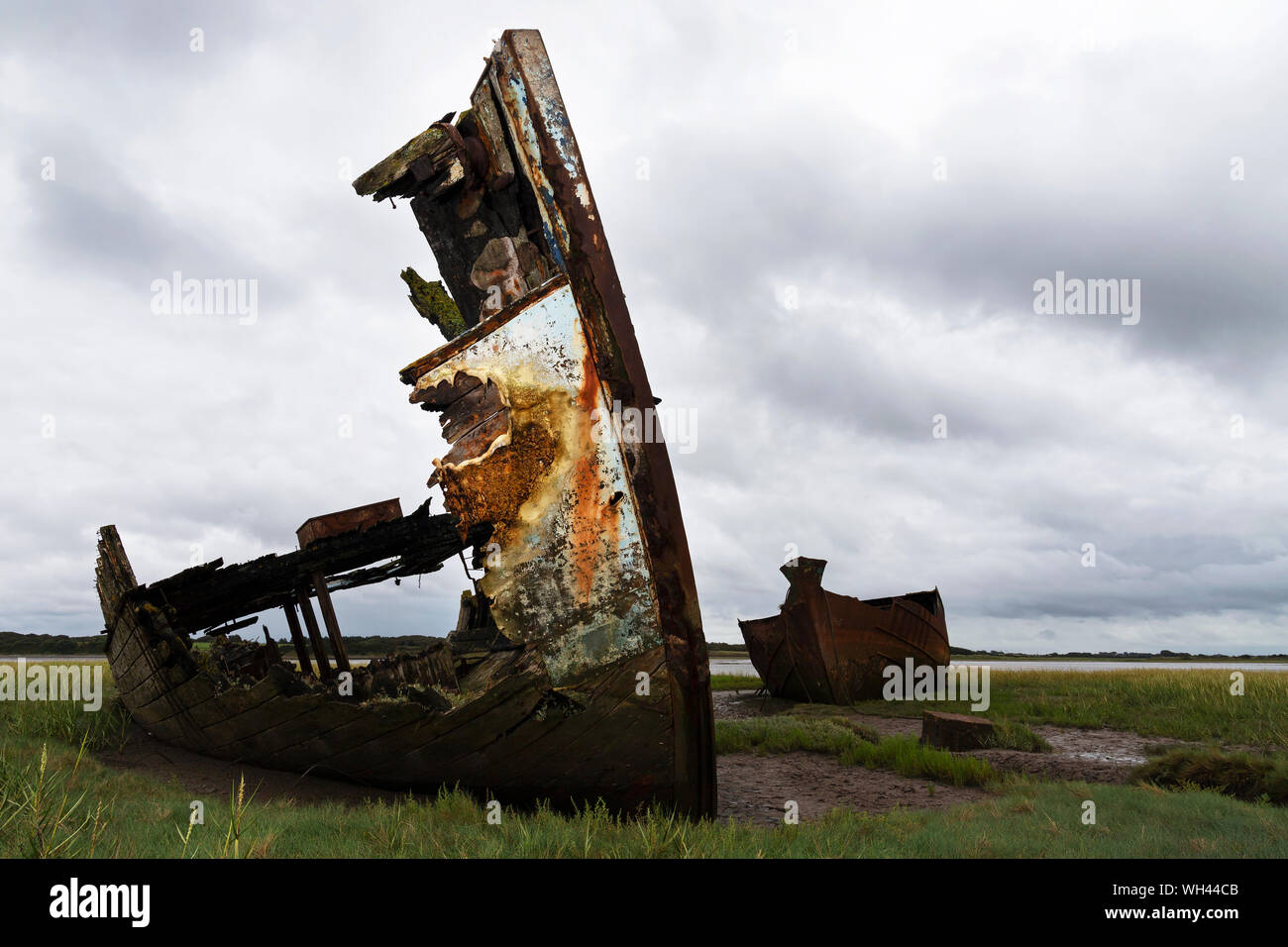 Photograph by © Jamie Callister. Fleetwood boat graveyard on the River Wyre, Fleetwood, North of Blackpool, Lancashire, England, 28th of August, 2019. Stock Photo