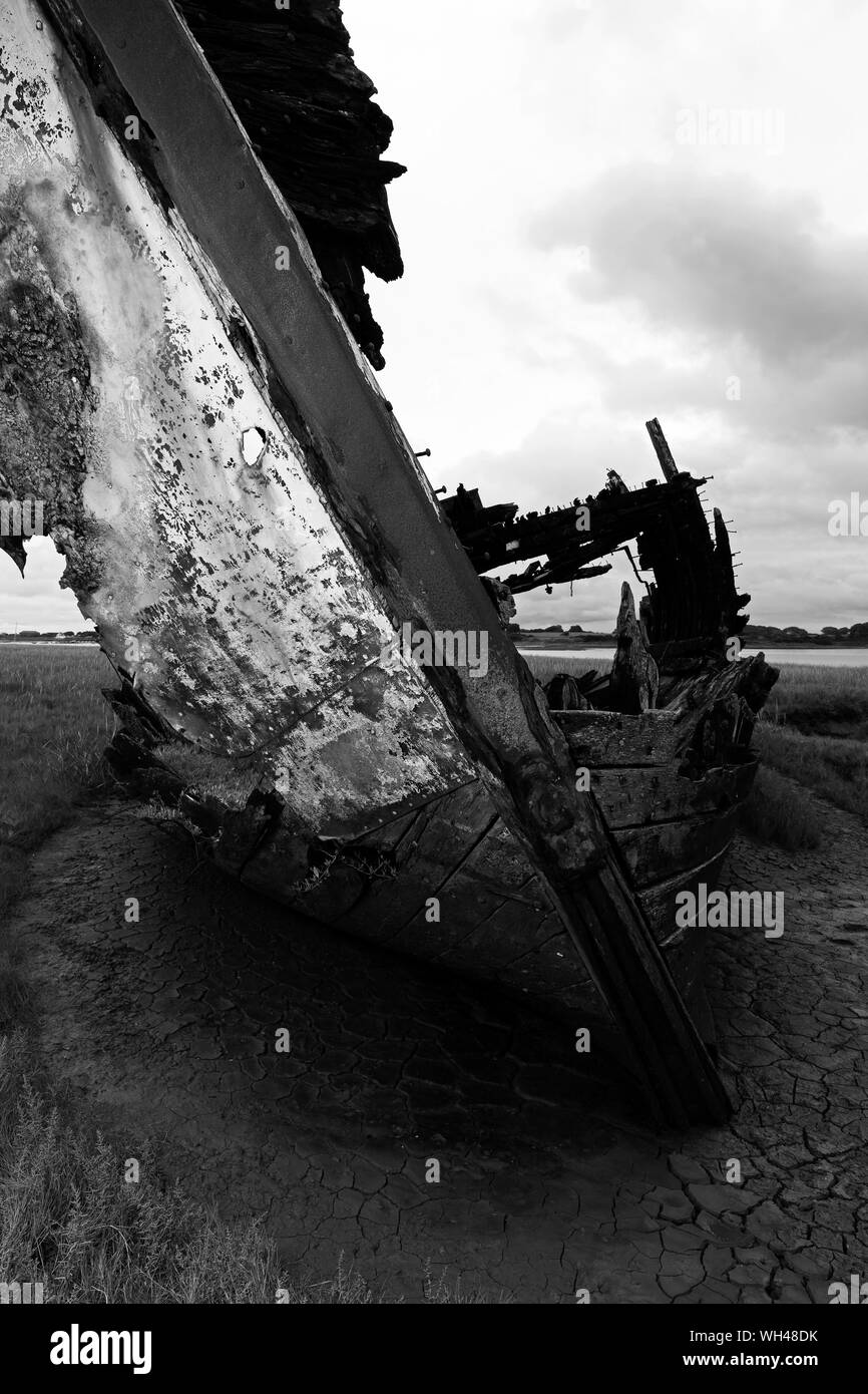 Photograph by © Jamie Callister. Fleetwood boat graveyard on the River Wyre, Fleetwood, North of Blackpool, Lancashire, England, 28th of August, 2019. Stock Photo