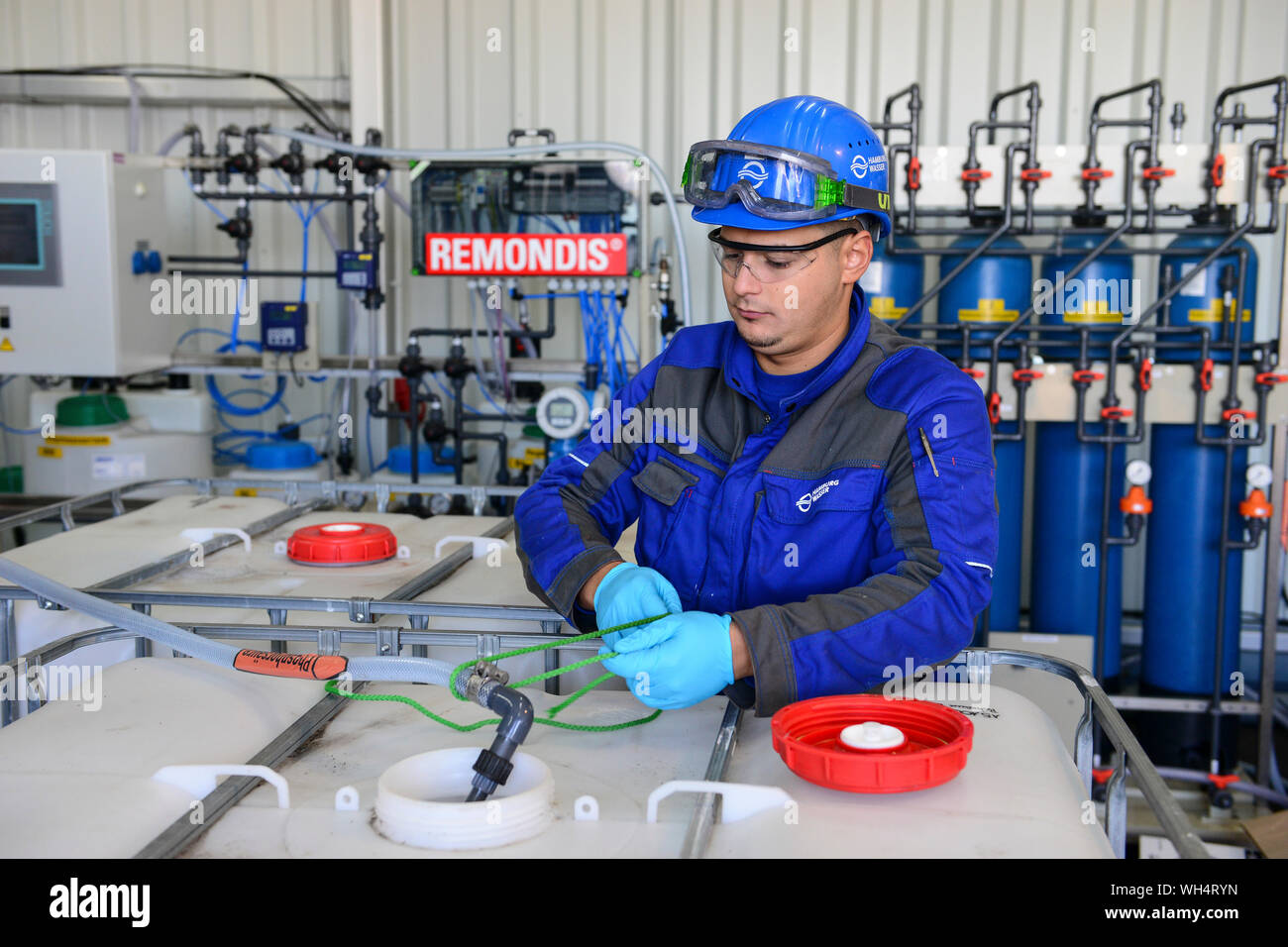 GERMANY, Hamburg Water sewage plant, urban mining pilot project of Remondis  and Hamburg Water to recycle phosphorus acid from ash of burned sewage  sludge, phosphoric acid is an important fertilizer in the