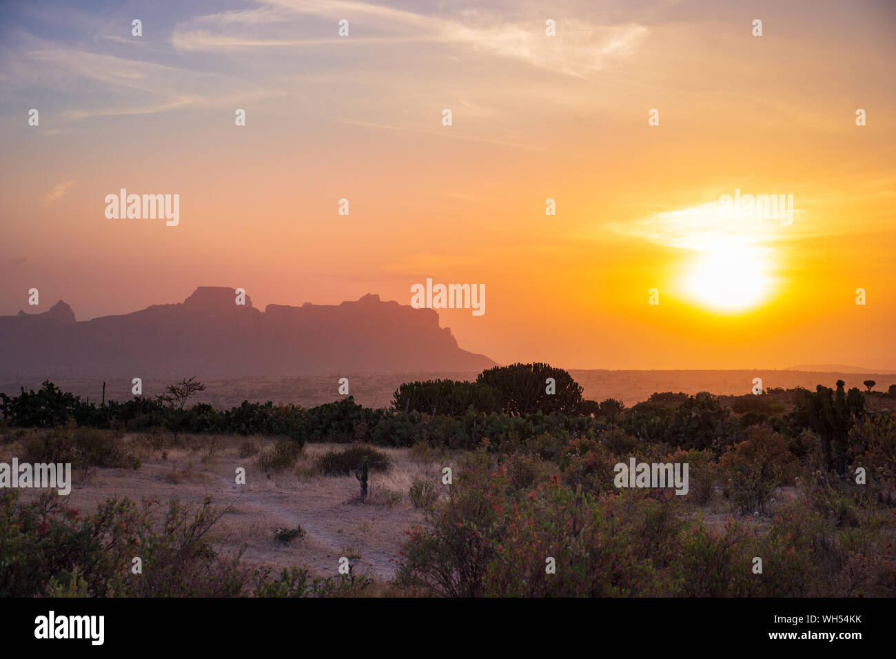 Amazing sunset in the landscape of Gheralta in Tigray, Northern Ethiopia Stock Photo
