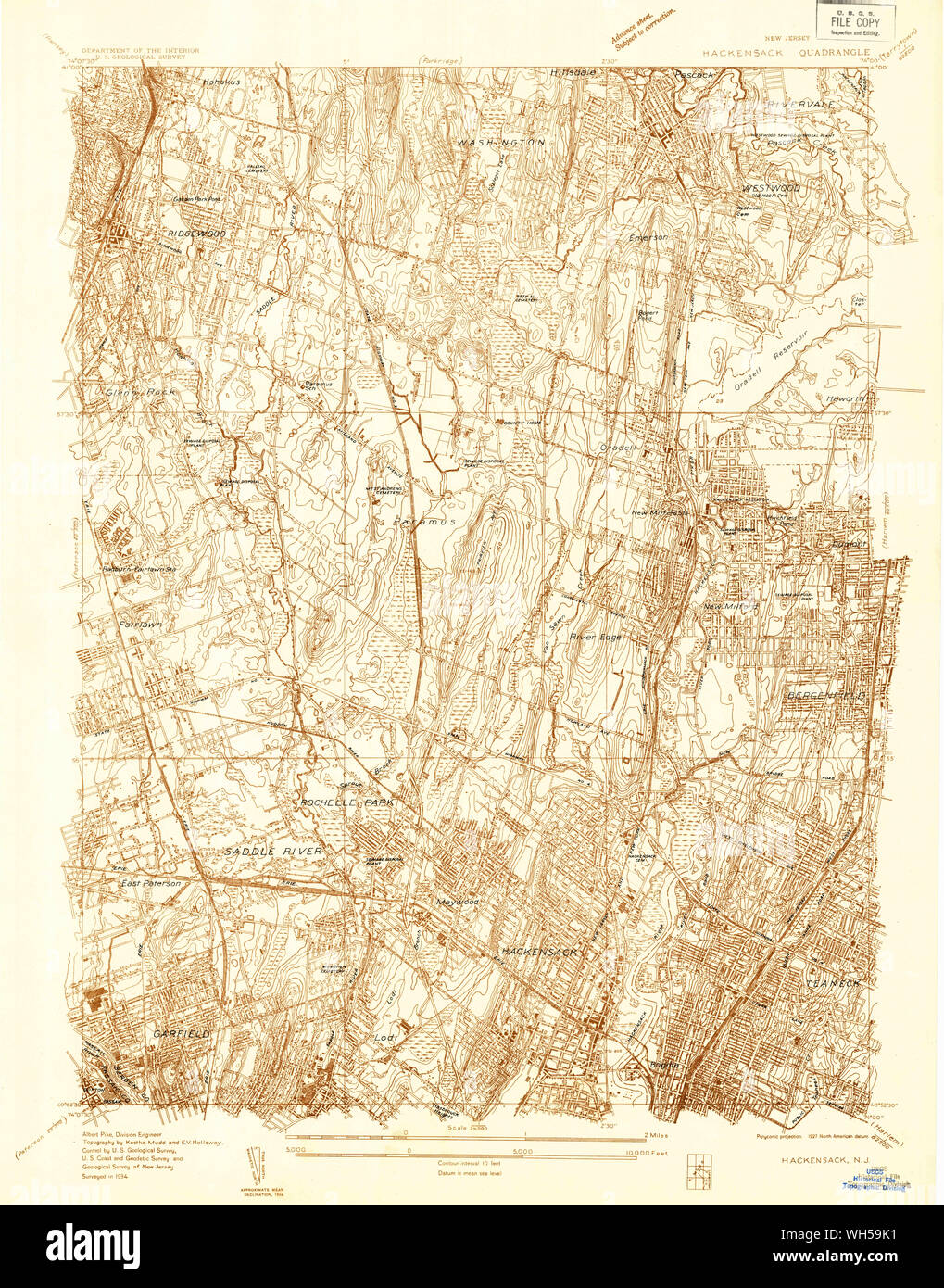 USGS TOPO Map New Jersey NJ Hackensack 254431 1934 24000 Restoration Stock Photo Alamy