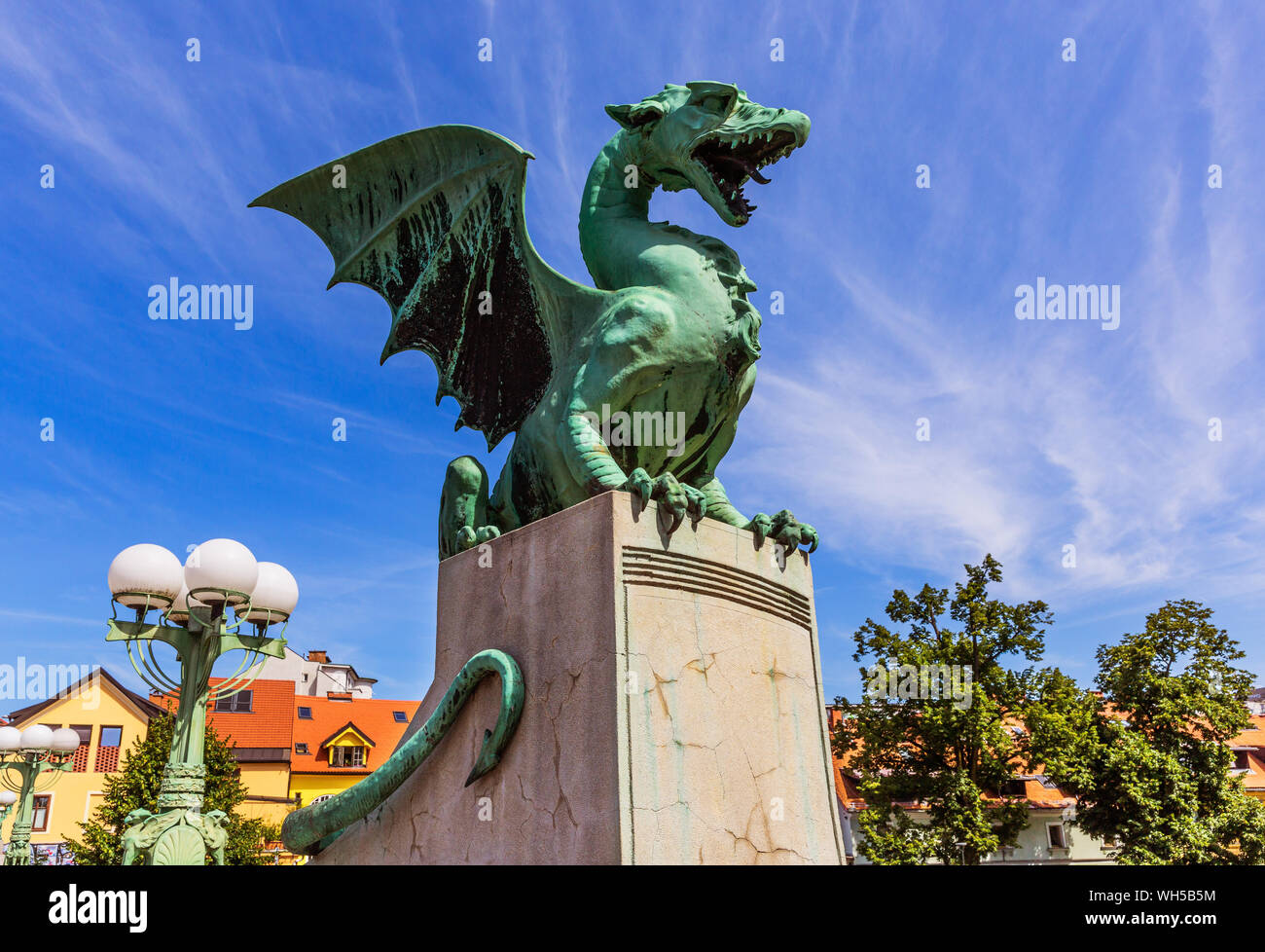 Ljubljana, Slovenia. Famous Dragon bridge (Zmajski most), symbol of Ljubljana. Stock Photo