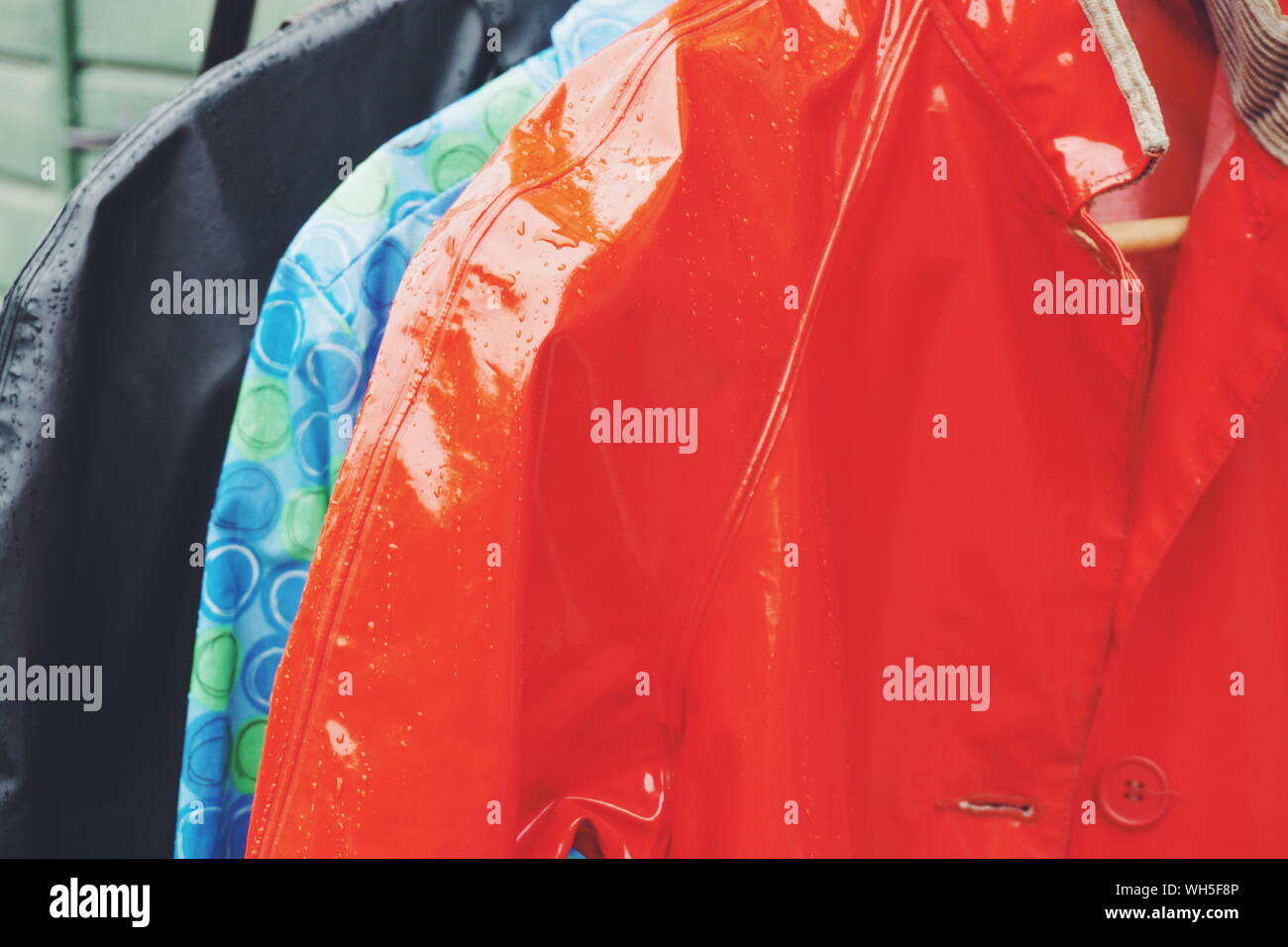 Raincoats Hanging For Sale At Market Stock Photo Alamy