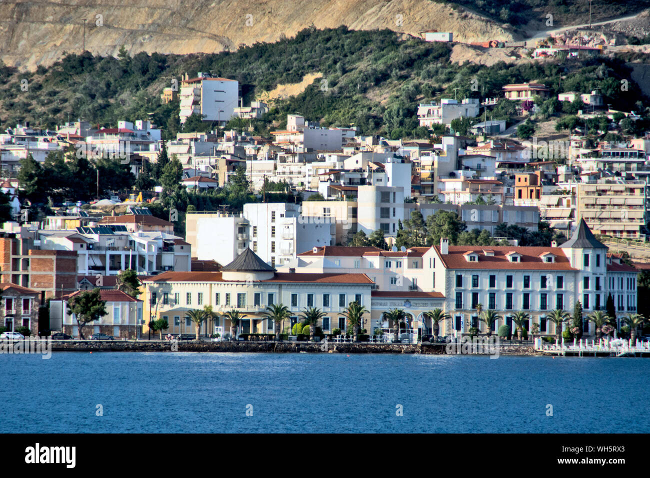 EVIA,LOUTRA EDIPSOS,GREECE JUN 04, 2016. View of Edipsos city on Evia island in Greece with Sulfur waters spa. Stock Photo