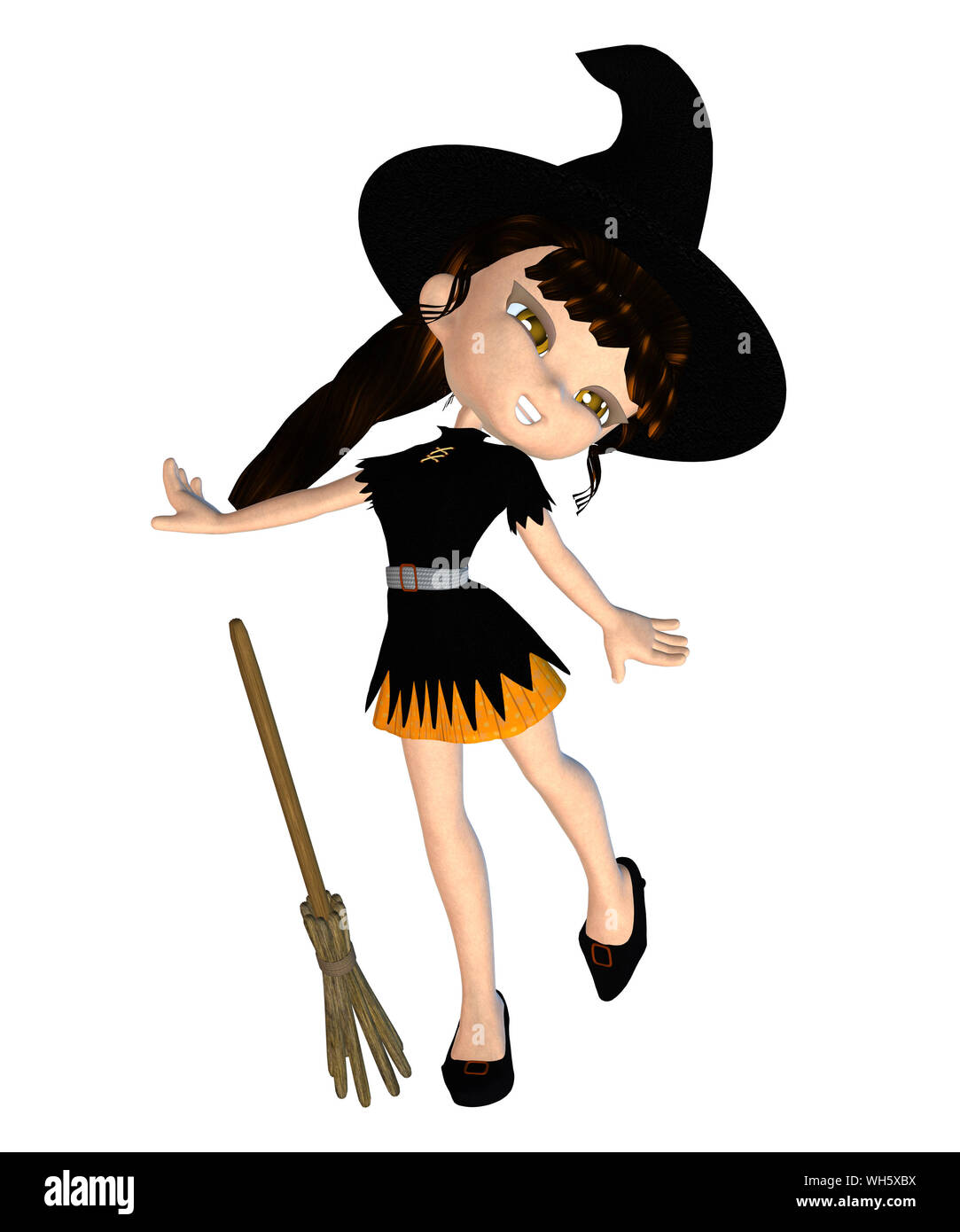 Cartoon illustration girl witch broom hi-res stock photography and ...