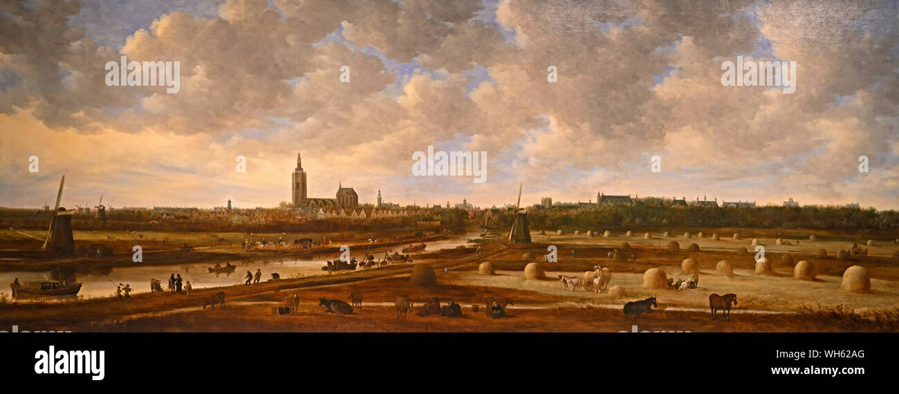 den haag, netherlands - 2019.08.07: panoramic view of den haag (ca 1650/1651  painting by jan van goyen at haags historisch museum) Stock Photo