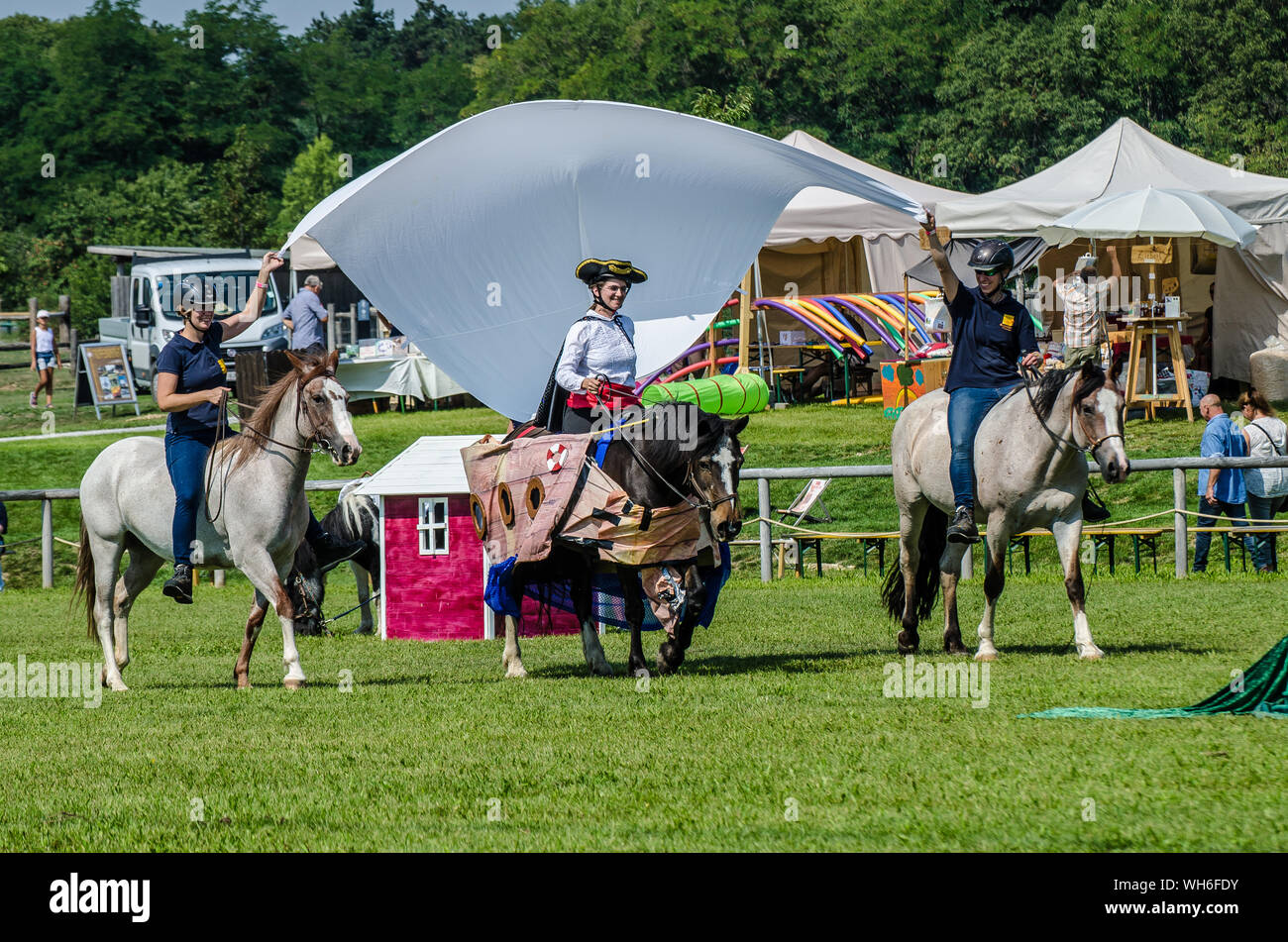 The programme on the fairground Schloss Hof is full of variety and gives animal performers a chance to show off everything they’ve learned. Stock Photo