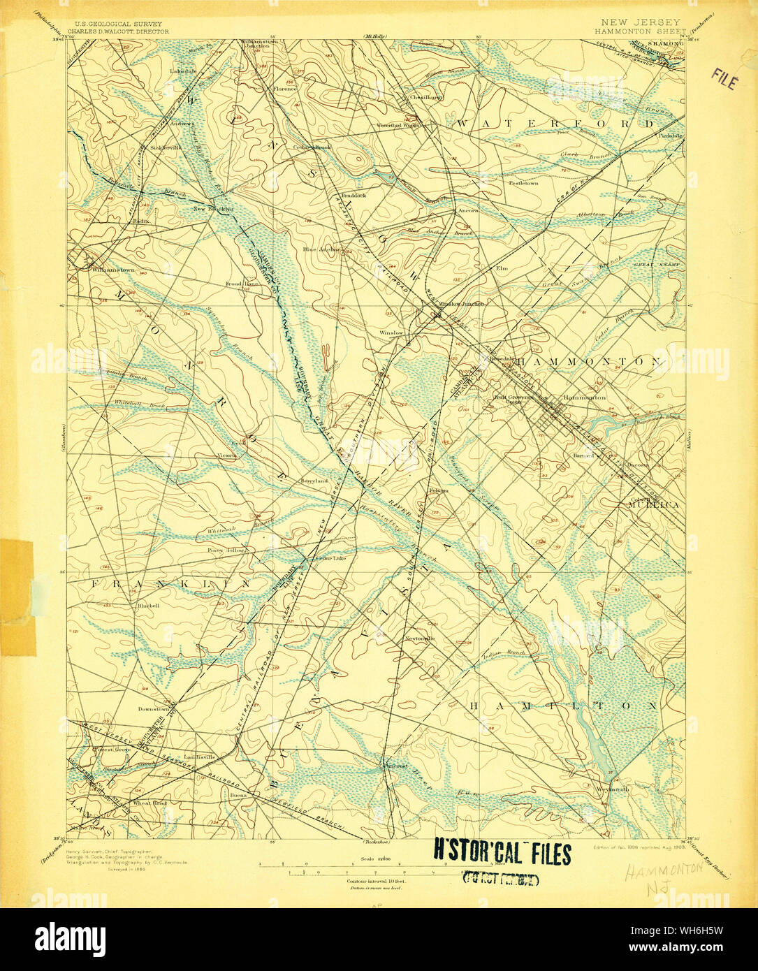 USGS TOPO Map New Jersey NJ Hammonton 255216 1898 62500 Restoration Stock Photo