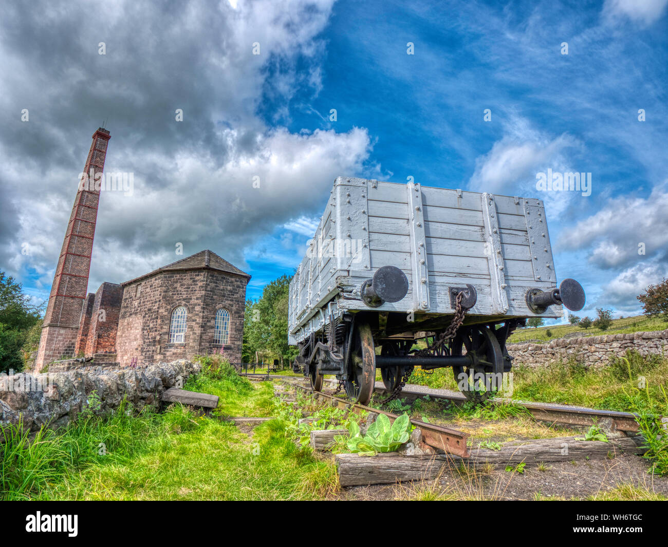 railway cart & engine house at Middleton Top, Middleton by Wirksworth, Derbyshire, England, UK, a 800 mile long distance off-road cycle route from Middleton Top, Wirksworth, Derbyshire through the Peak District all the way up to Cape Wrath or John o'Groats, Scotland. Stock Photo