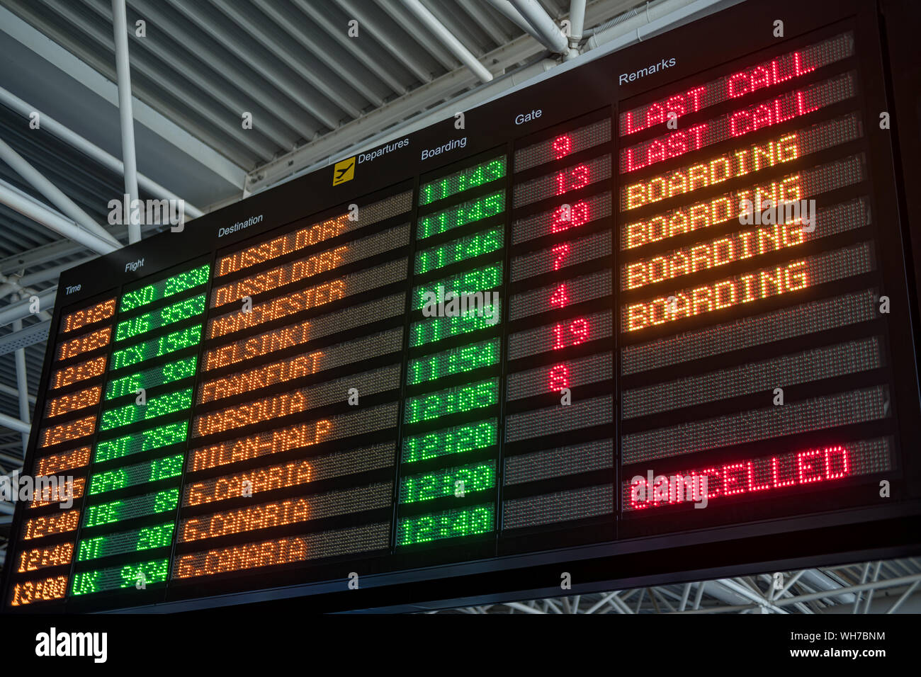 Flight information display system in international airport Stock Photo
