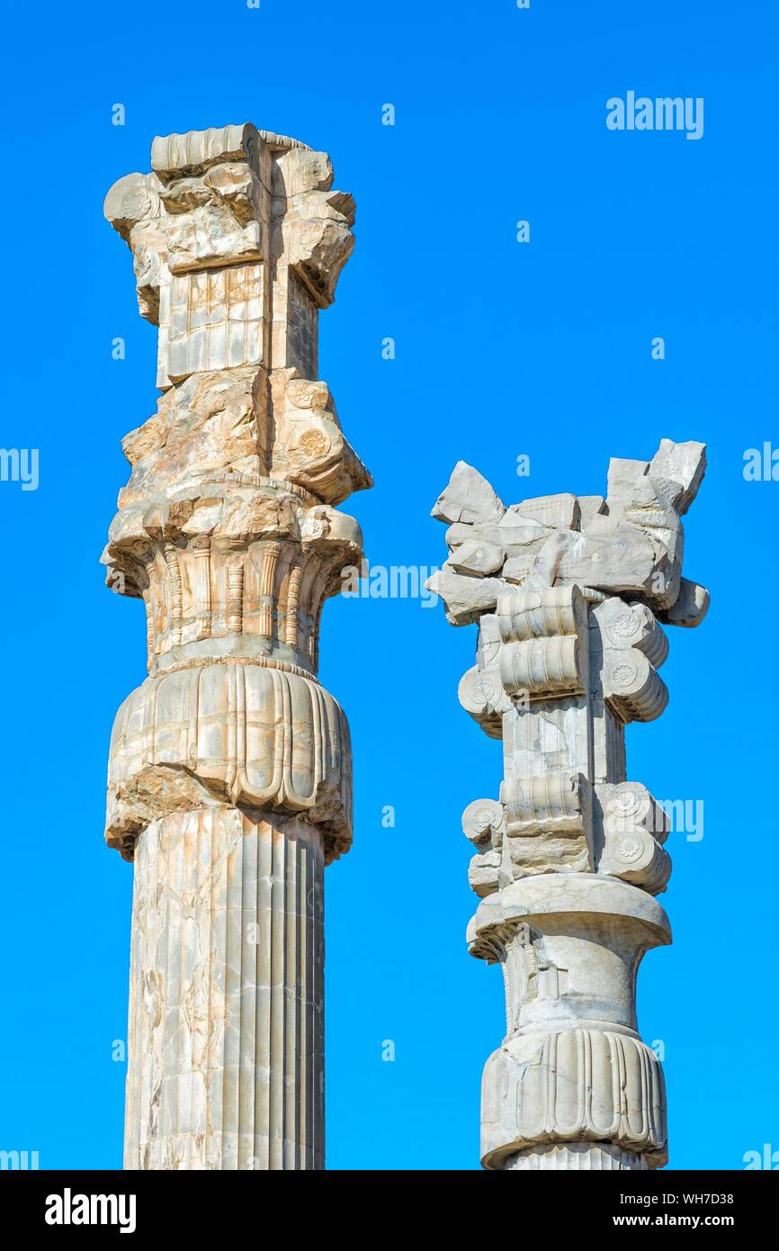 Columns of Gate of All Nations, Persepolis, Fars Province, Iran Stock Photo