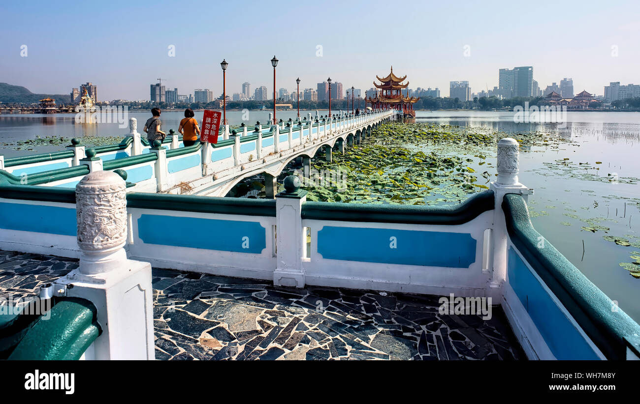 Kaohsiung, Taiwan - Dec.9,2018 - Dragon Pagoda walkway in the Lotus Lake in Kaohsiung, Taiwan. Stock Photo