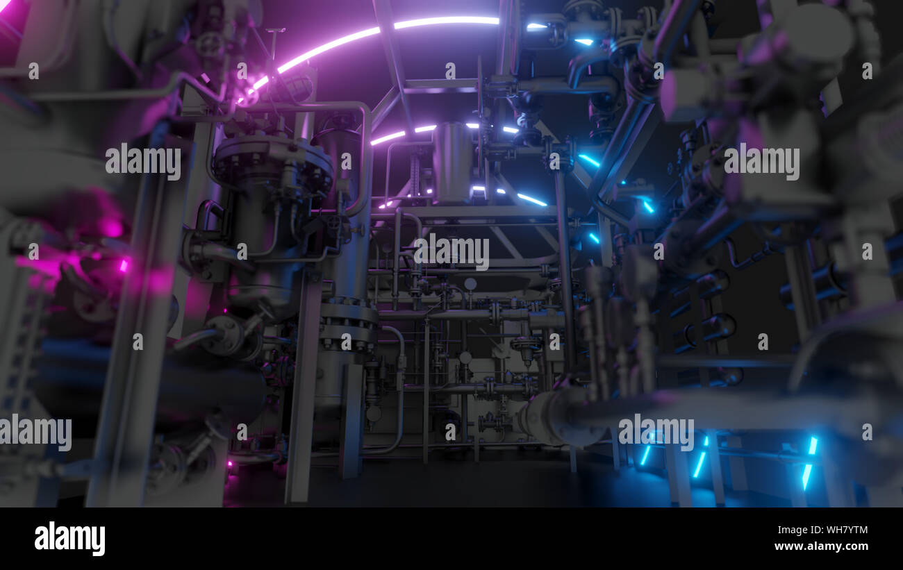 Abstract Industrial Equipment with Neon Lights Stock Photo Alamy