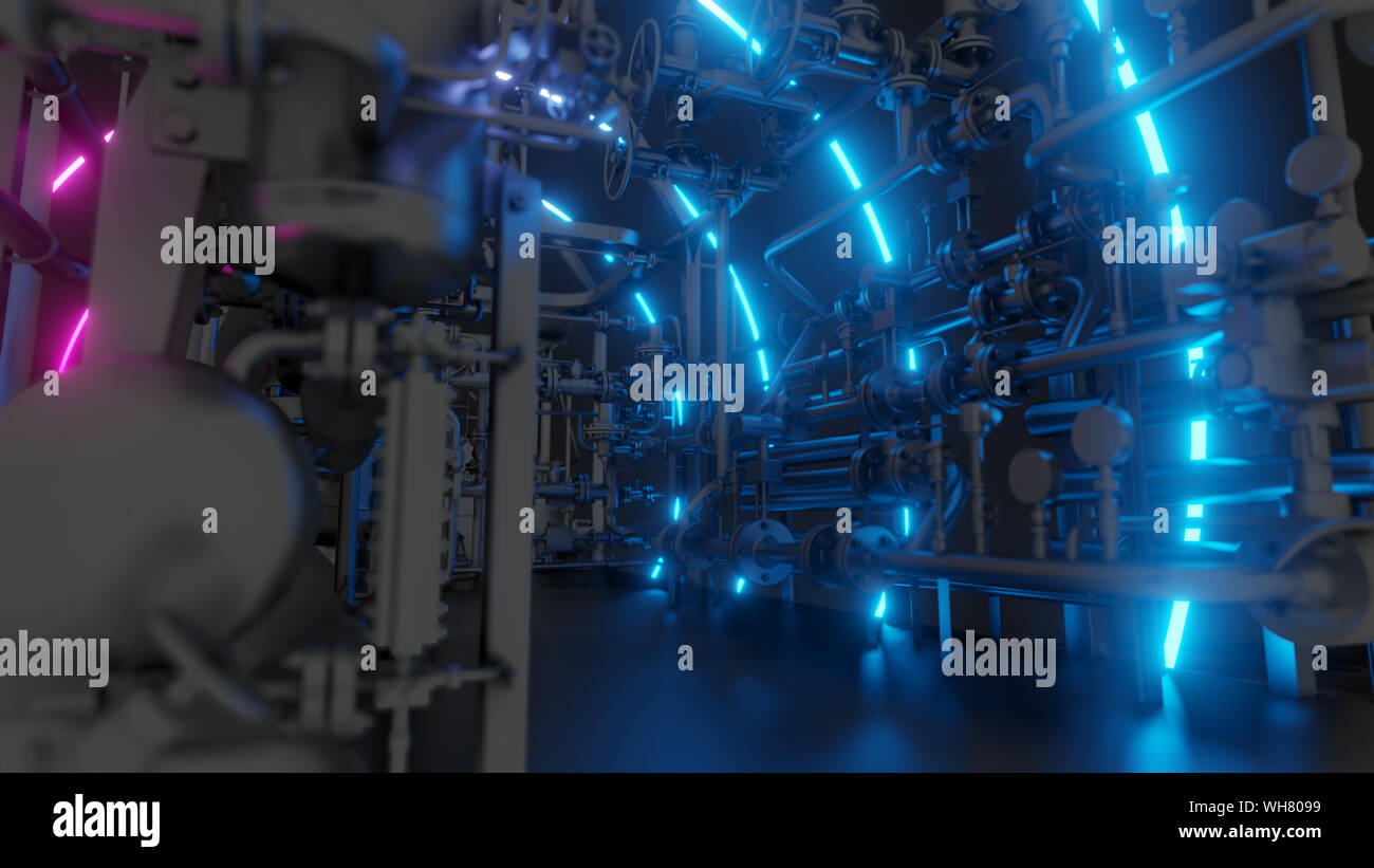 Abstract Industrial Equipment with Neon Lights Stock Photo Alamy