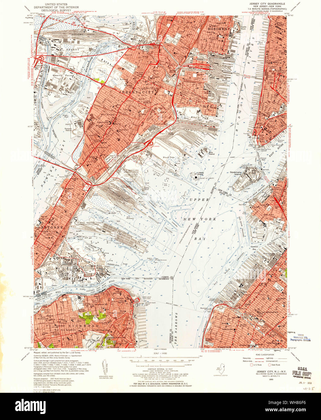 USGS TOPO Map New Jersey NJ Jersey City 254501 1955 24000 Restoration Stock Photo