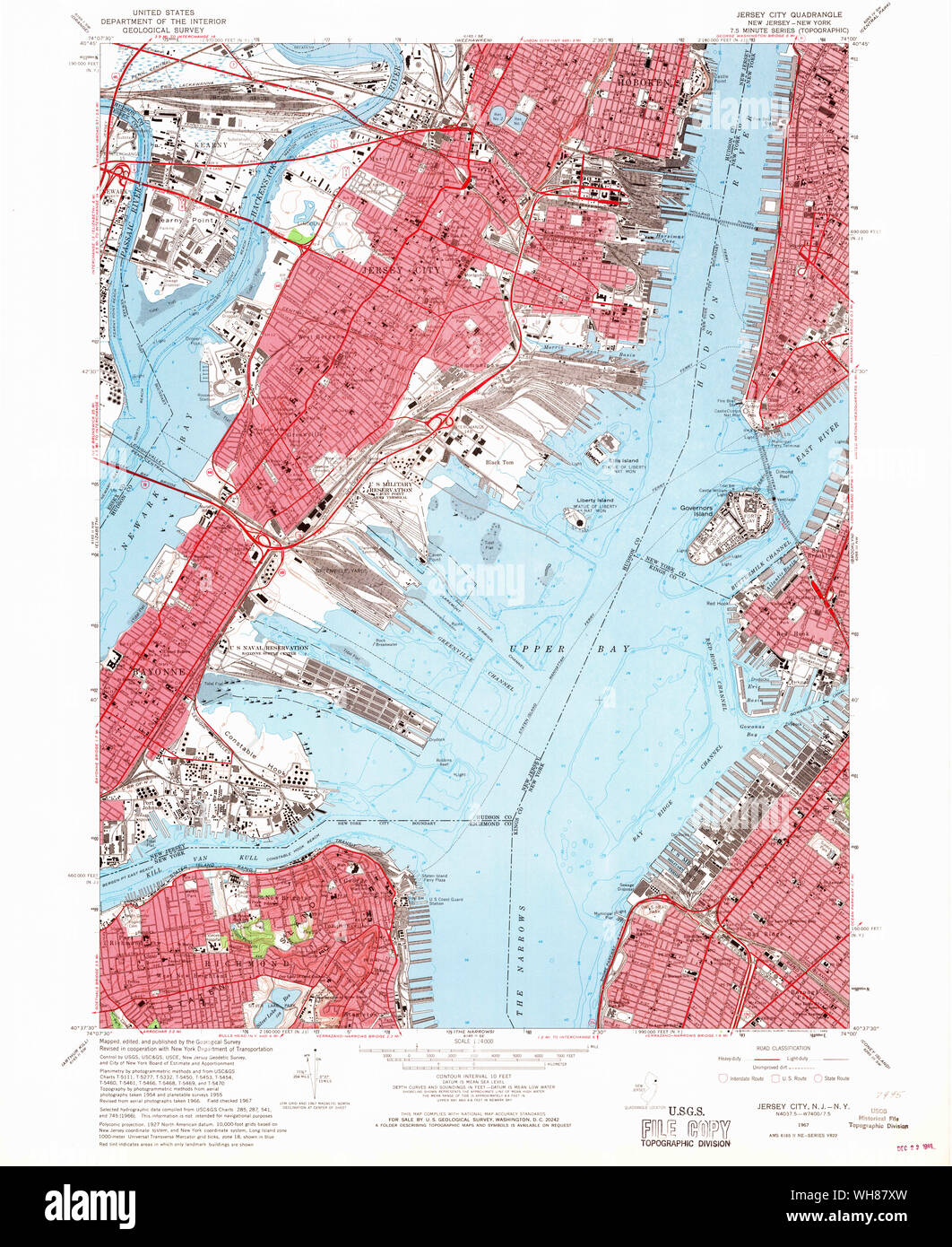 USGS TOPO Map New Jersey NJ Jersey City 254502 1967 24000 Restoration Stock Photo