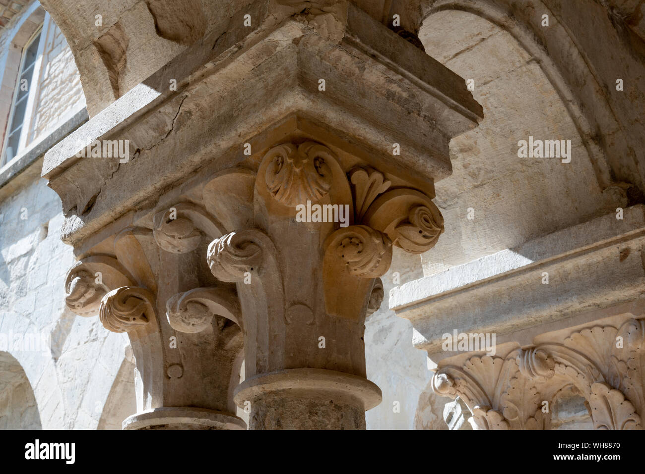 Stone capitel in Senanque Abbey France Stock Photo