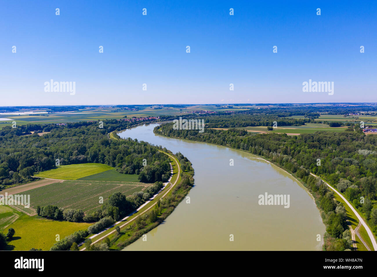 Aerial view of Isar river, Lower Bavaraia, Germany Stock Photo