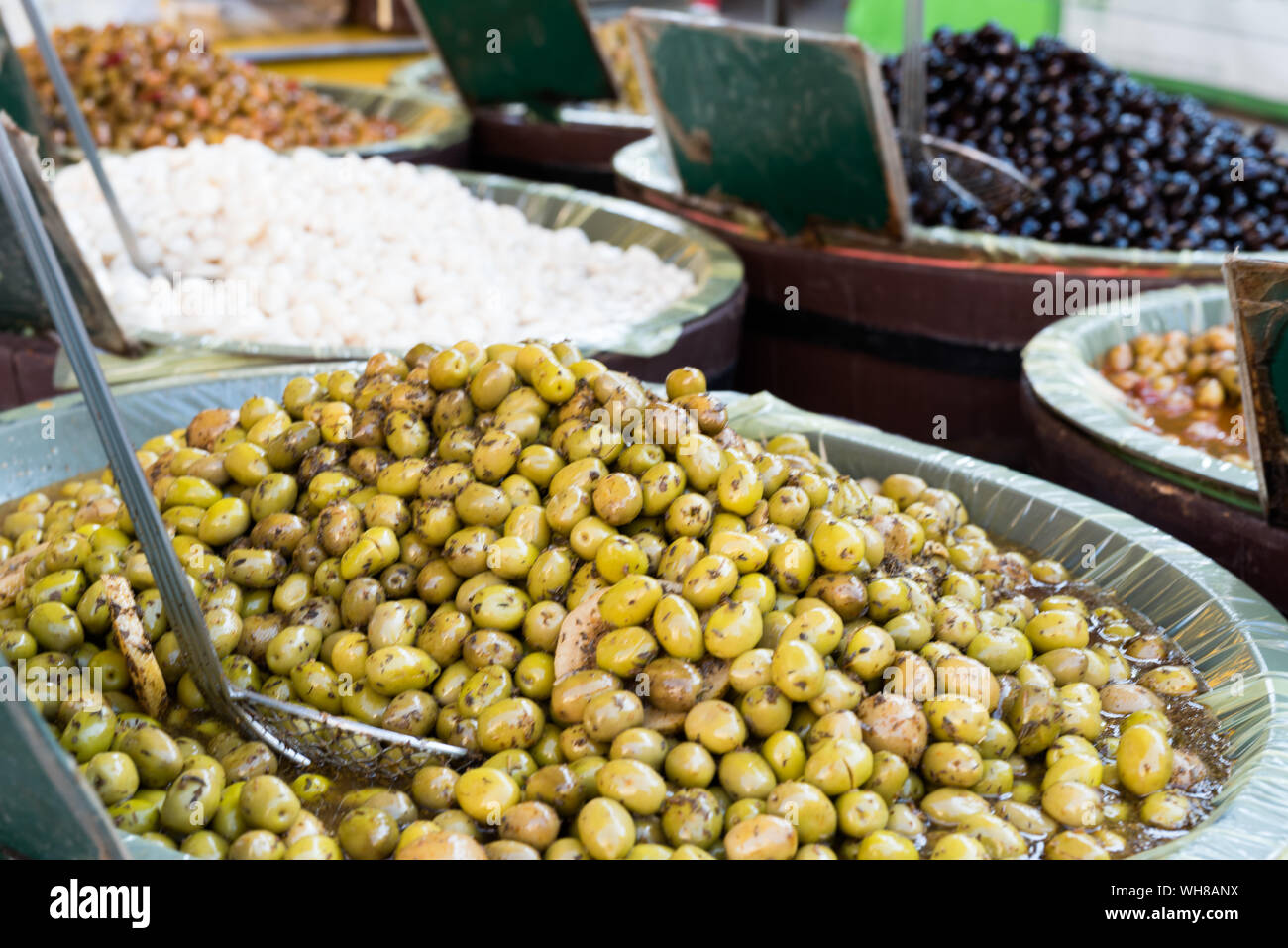 Fresh olives for sale at a street market in Provence France Stock Photo