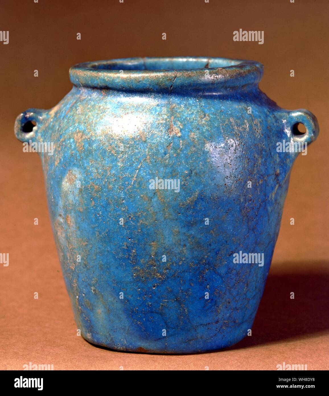Egyptology Egyptian  Ptolemaic Blue Ceramic Jar Stock Photo