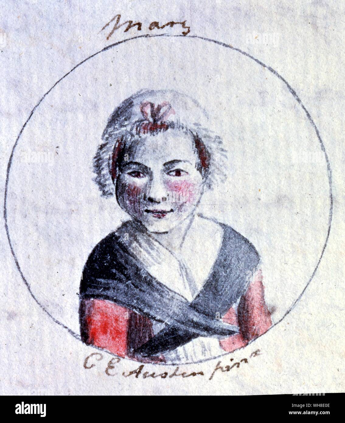 Mary. Watercolour sketches by Cassandra Austen: One of six sketches for Jane Austen's History of England, 1790. Cassandra Austen, was the elder sister of Jane Austen (1775-1817), to whom she was very close. Stock Photo
