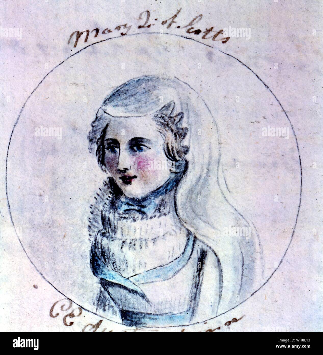 Mary Queen of Scotts. Watercolour sketches by Cassandra Austen: One of six sketches for Jane Austen's History of England, 1790. Cassandra Austen, was the elder sister of Jane Austen (1775-1817), to whom she was very close.. . . . . . . Stock Photo