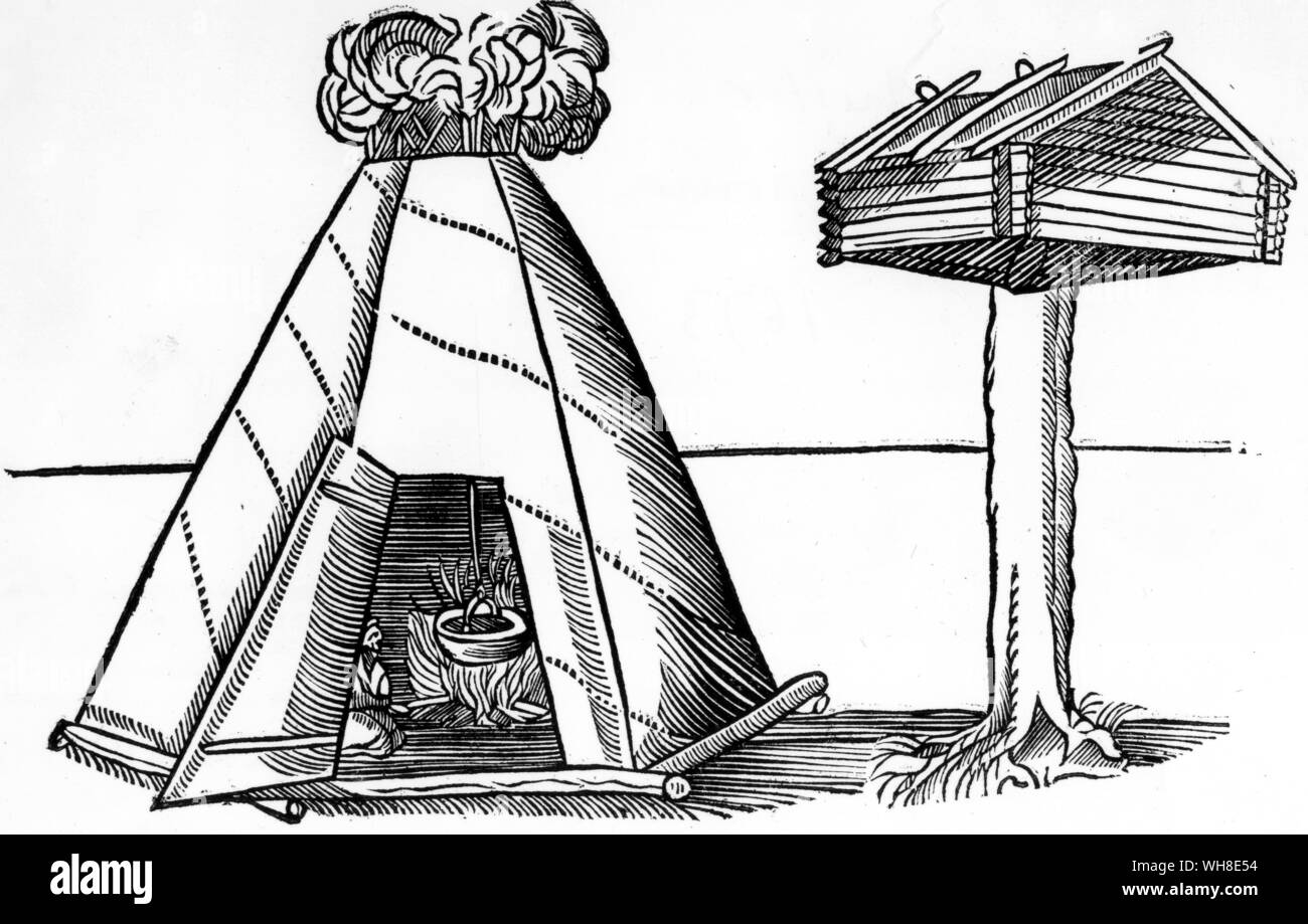A Lapp tent from Johann Scheffer's (1621-1679) Lapponia 1673. The story of the Sami people, Lapponia (1673) became popular around Europe but was not translated into Swedish (as Lappland) until 1956.. . Stock Photo