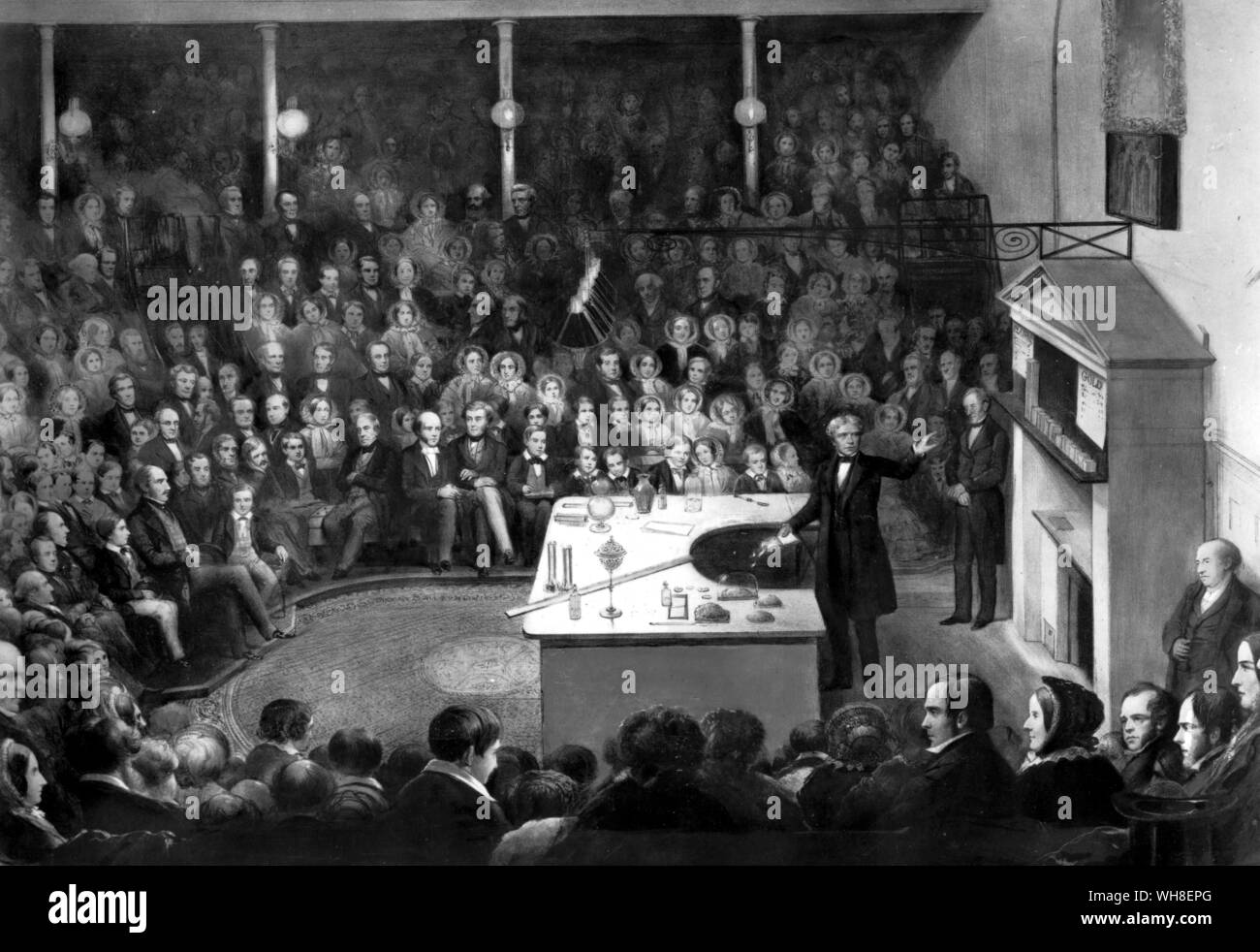 Michael Faraday (1791-1867) Lecturing at the Royal Institution, December 1855, before Prince Consort and Prince of Wales.. . Stock Photo