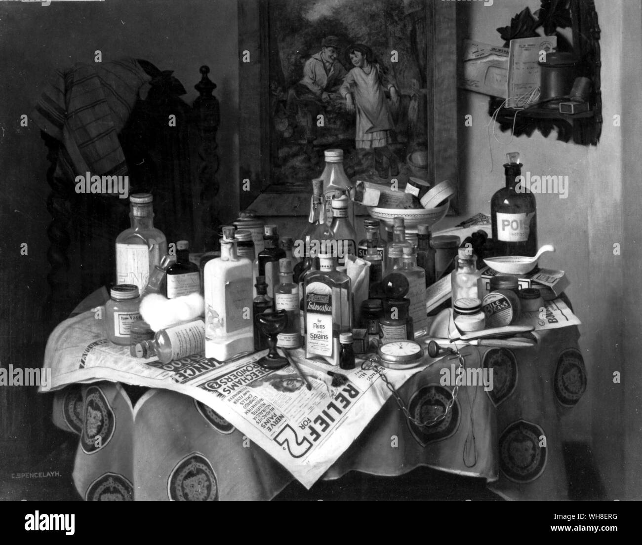 A Cure For Everything (1947) by Charles Spencelayh  (1856-1928). English Academic Painter. Stock Photo