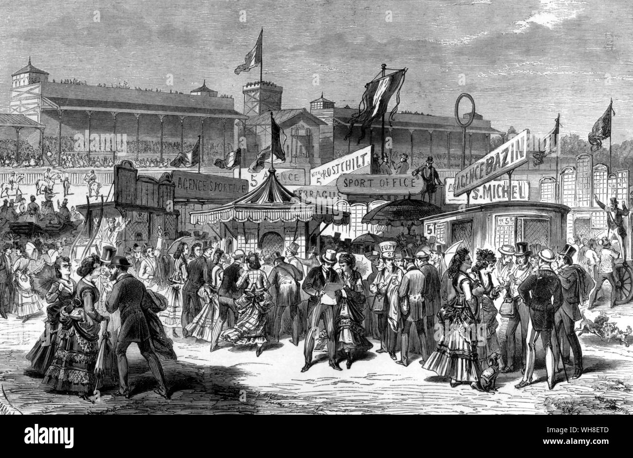 Longchamp, Paris, 1870 Bookmakers. The History of Horse Racing by Roger Longrigg, page 184.. Stock Photo