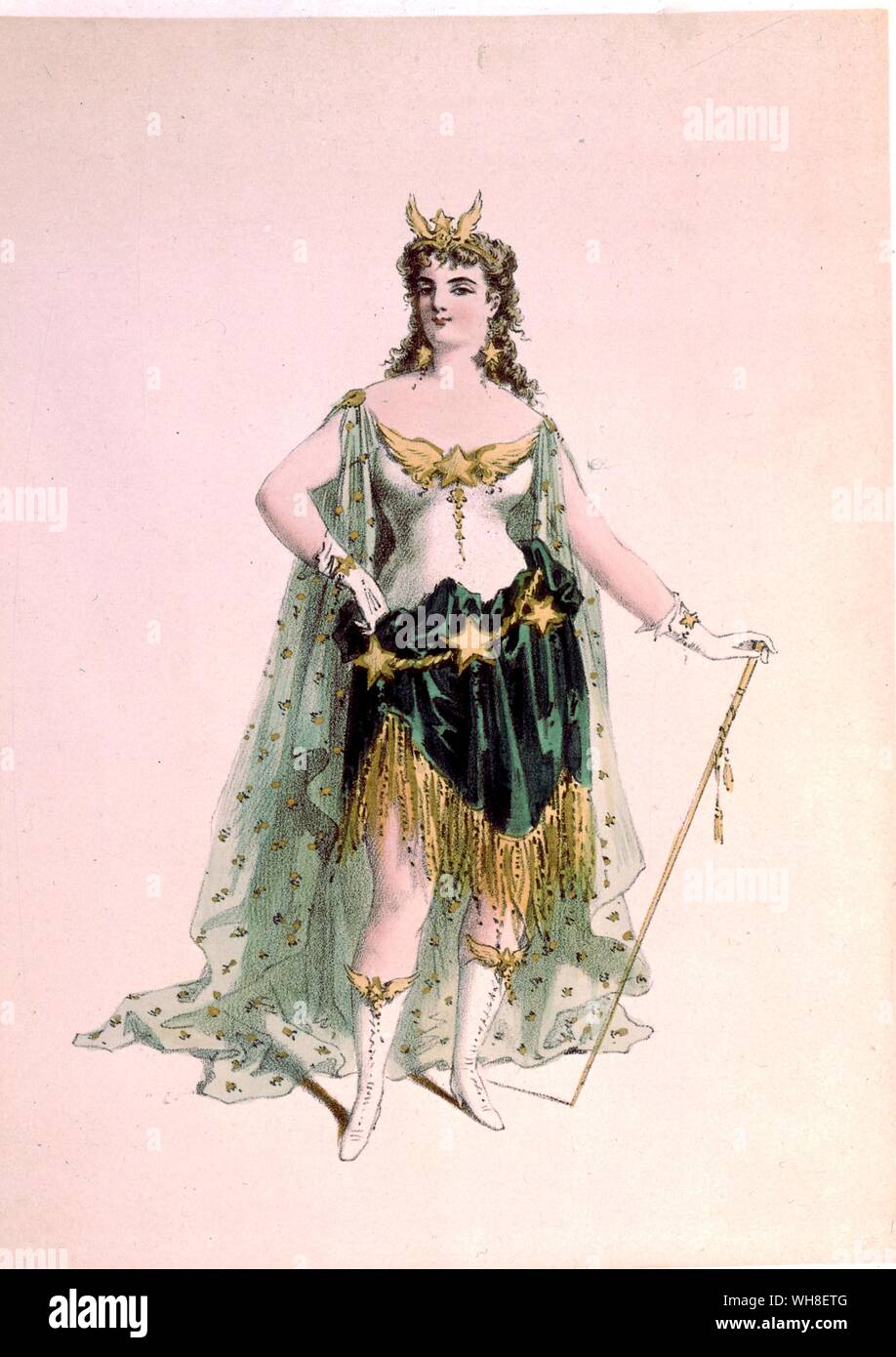 Mademoiselle Desclauzas (Miss Desclauzas) as Progress in La Lanterne (The Lantern), Henri Rochefort, 1868-69. Costumes des Theatres (Costumes of the theatres) 1860. Stock Photo