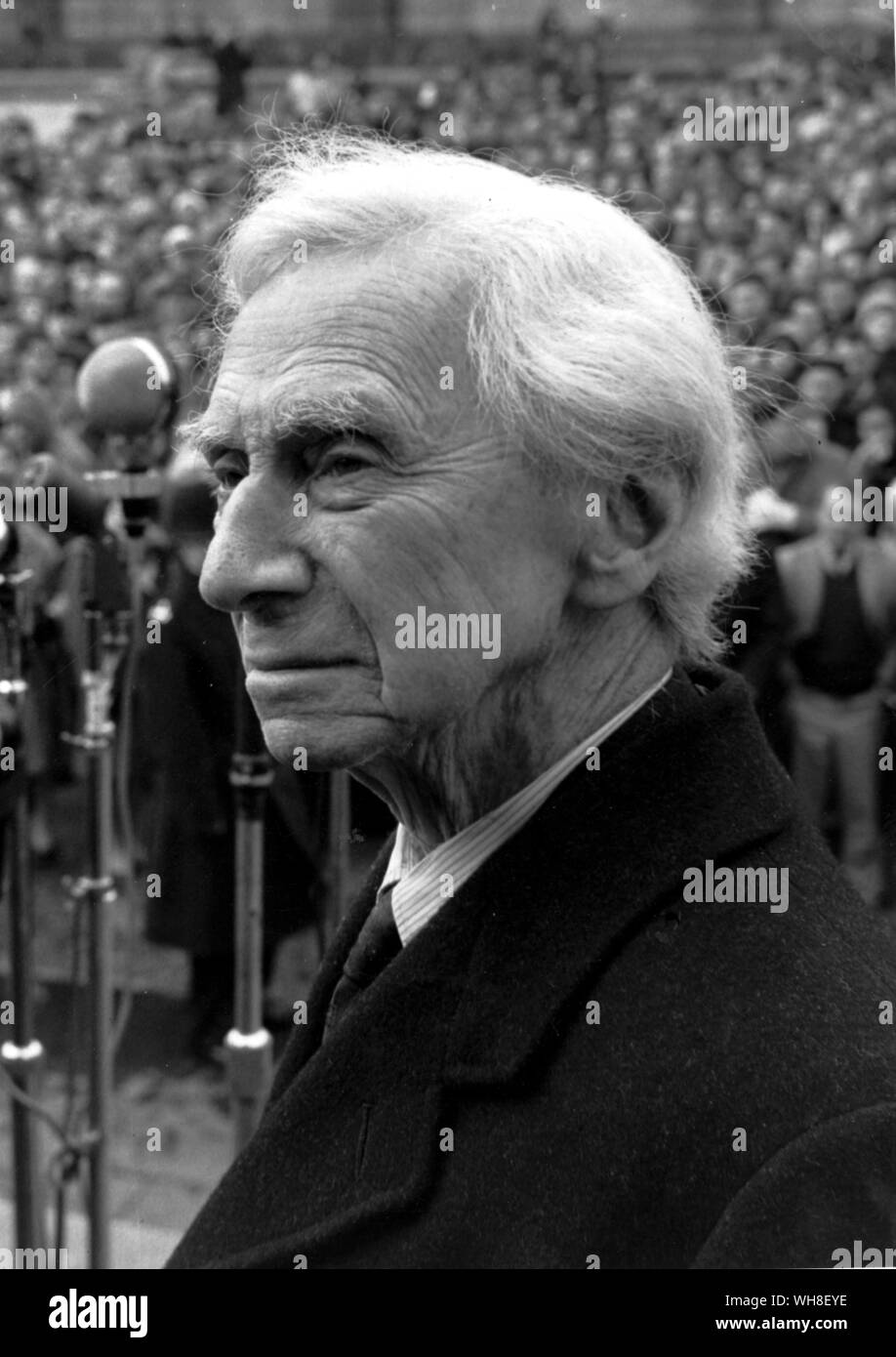 Lord Bertrand Arthur William Russell (1872-1970) speaking from the plinth of Nelson's Column. British Philosopher and Mathematician, and winner of the Nobel Prize for literature in 1950. Stock Photo