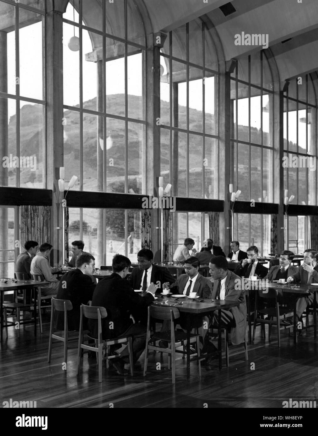 Dining Hall at Holland House the first of the new Edinburgh University residences for male students. In the Dining Hall are medical, law, arts and science students, June 1961. Stock Photo