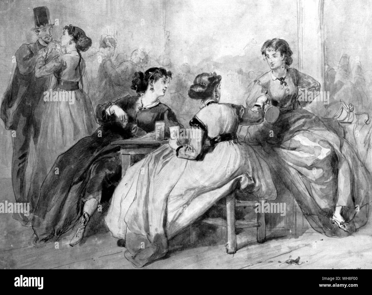 Young Ladies in a Cabaret, by Clément Auguste Andrieux. French illustrator (1829-1881). Stock Photo