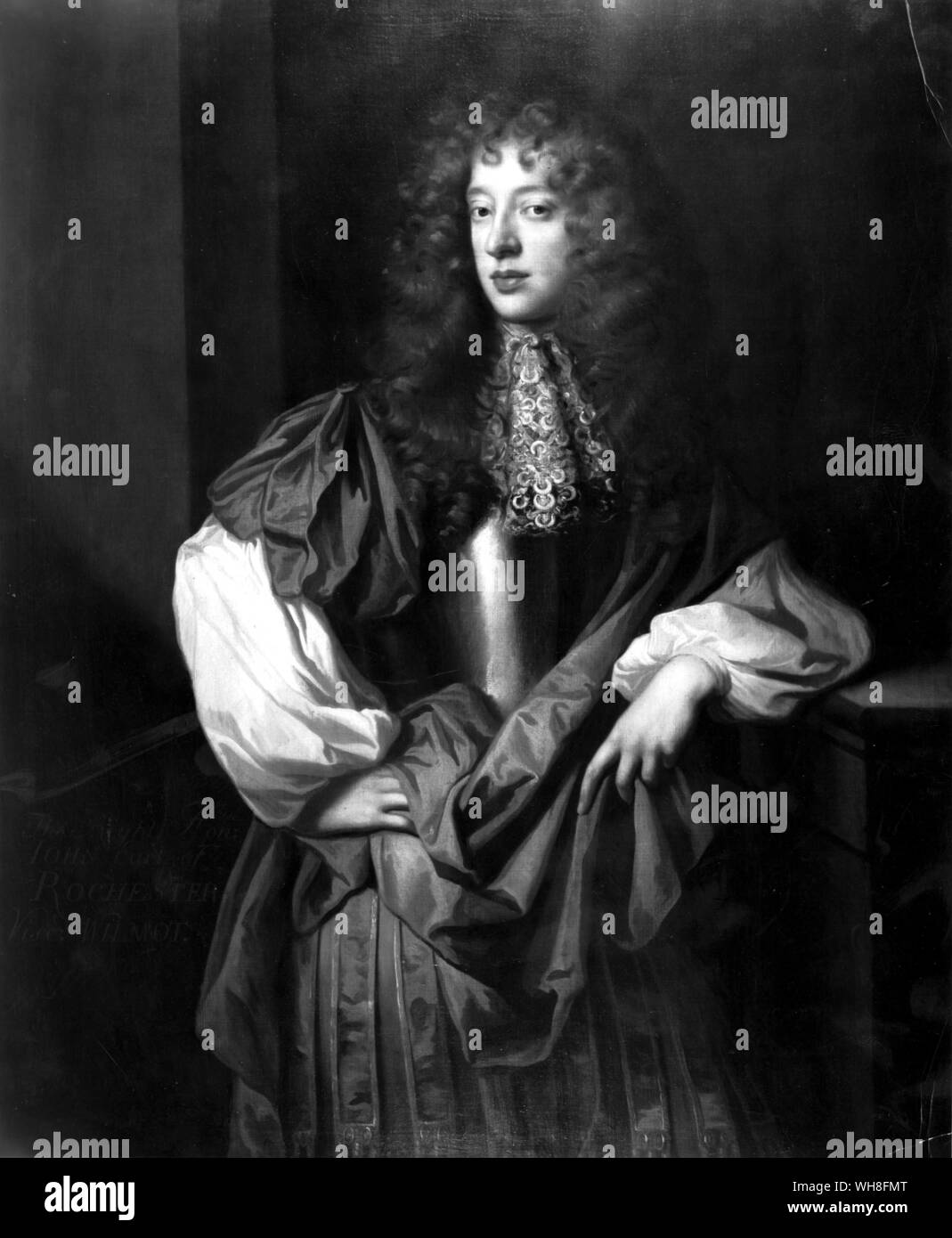 Lord Rochester, John Wilmot, Second Earl of Rochester (1647-1680). English courtier and poet. Portrait by Sir Peter Lely (1666-7). Sir Peter Lely (1618-1680), was a portrait painter and principal painter to Charles II. Lord Rochester's Monkey by Graham Greene, page 37.. . Stock Photo