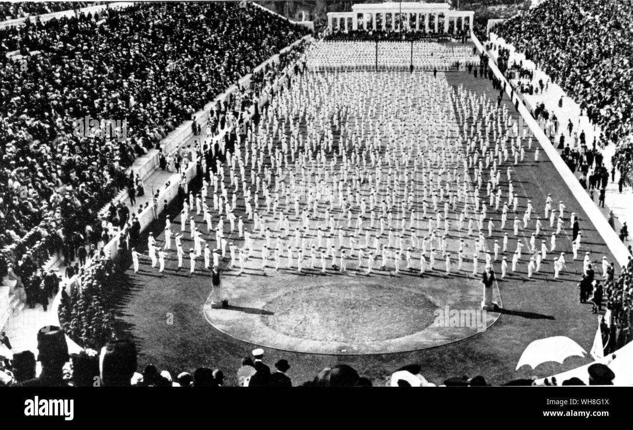 Greek boys in the Olympic Stadium, Gymnastic Display  1906.. . . Stock Photo