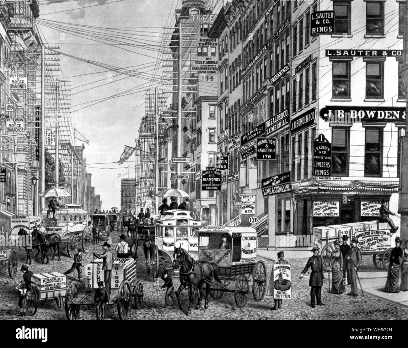 Broadway New York, 1880, as Tchaikovsky would have seen it on his visit to the United States. Tchaikovsky by John Warrack page 244. Stock Photo