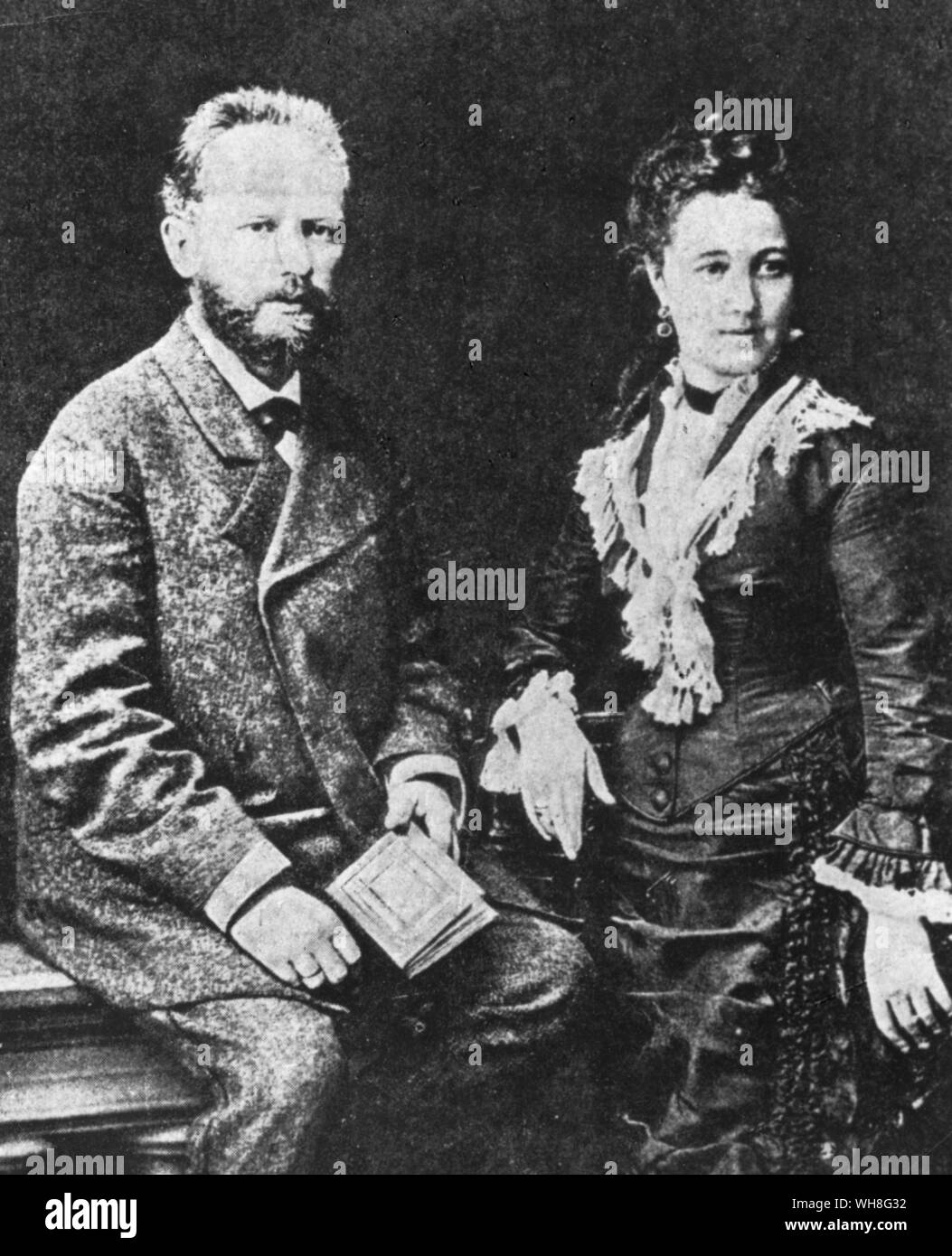 Tchaikovsky and his bride, Antonina Milyukova. Pyotr Ilyich Tchaikovsky (1840-1893) was a Russian composer of the Romantic era. Tchaikovsky by John Warrack page 112. Stock Photo