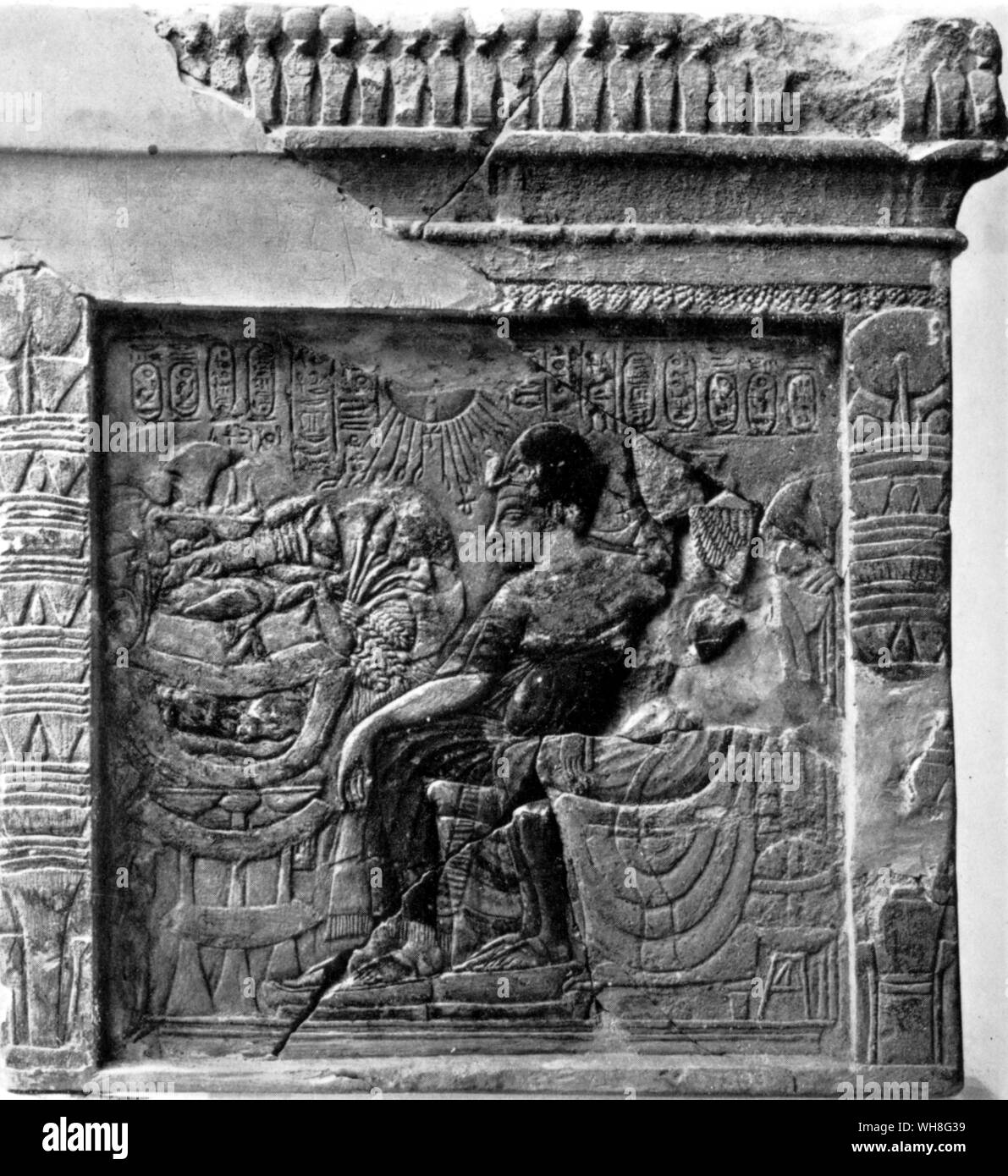 A chapel stele showing Amenophis III in the Amarnan style. Tutankhamen by Christiane Desroches Noblecourt, page 147. Stock Photo