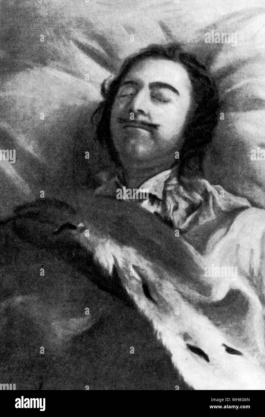 Grand Duke Peter III, (Peter the Great), on his death bed 1725. Grand Duke Peter Fedorovich (1728-1762), became Peter III, Emperor of Russia, in 1762. Stock Photo