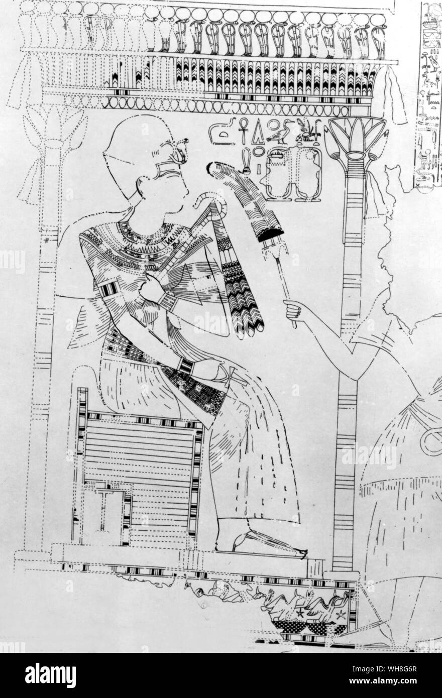 Huy paying homage to his sovereign, Tutankhamen. Tutankhamen by Christiane Desroches Noblecourt, page 198. Stock Photo