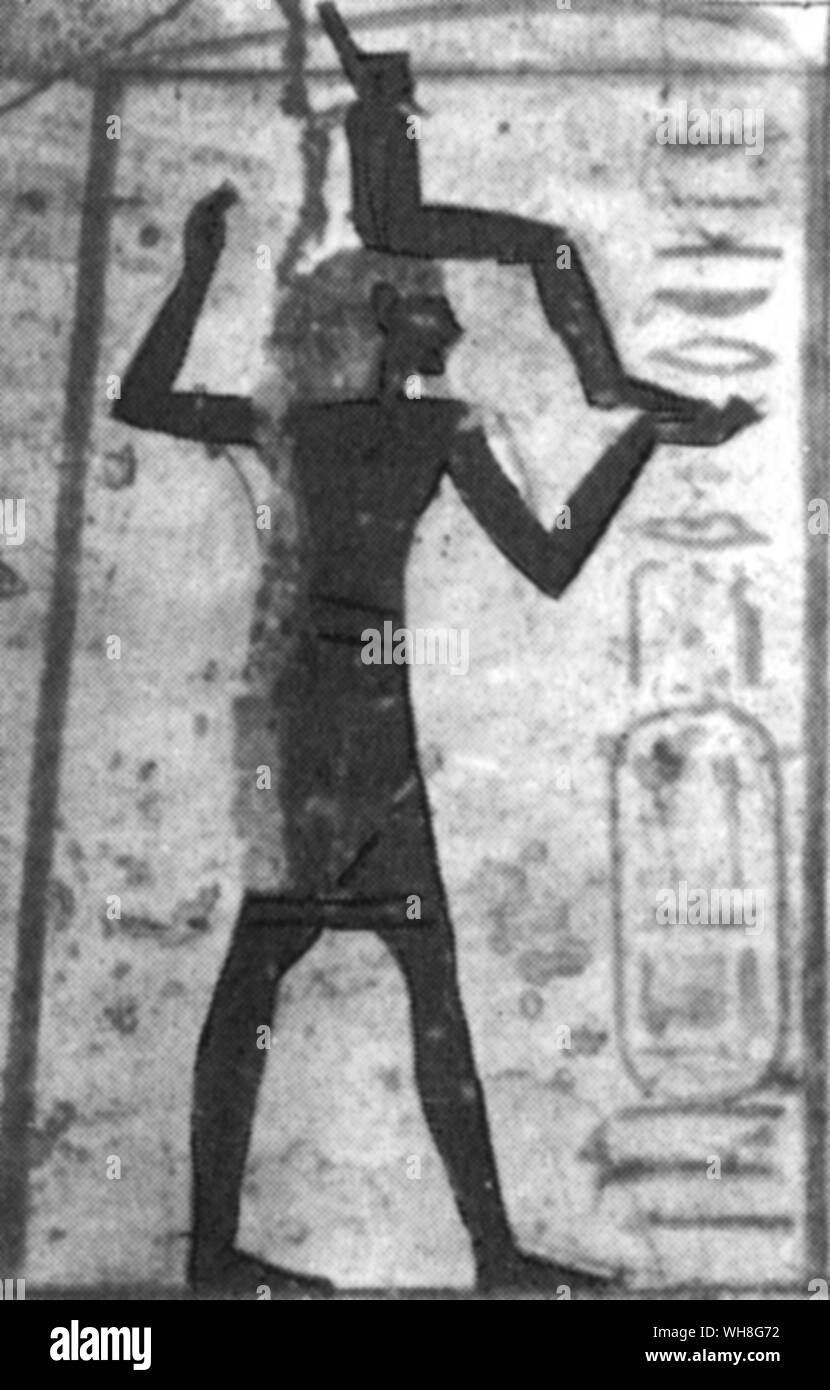 Statuettes used in the mystical pilgrimage during the funeral of Sethos II (reigned from 1200-1194BC) from paintings in his tomb in the Valley of the Kings. Tutankhamen by Christiane Desroches Noblecourt, page 248.. Stock Photo