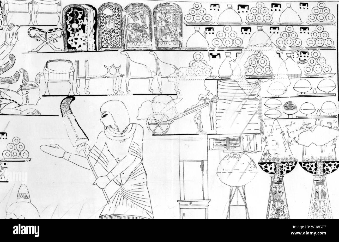 Nubian tributes being presented to the viceroy. Tutankhamen by Christiane Desroches Noblecourt, page 198.. Stock Photo