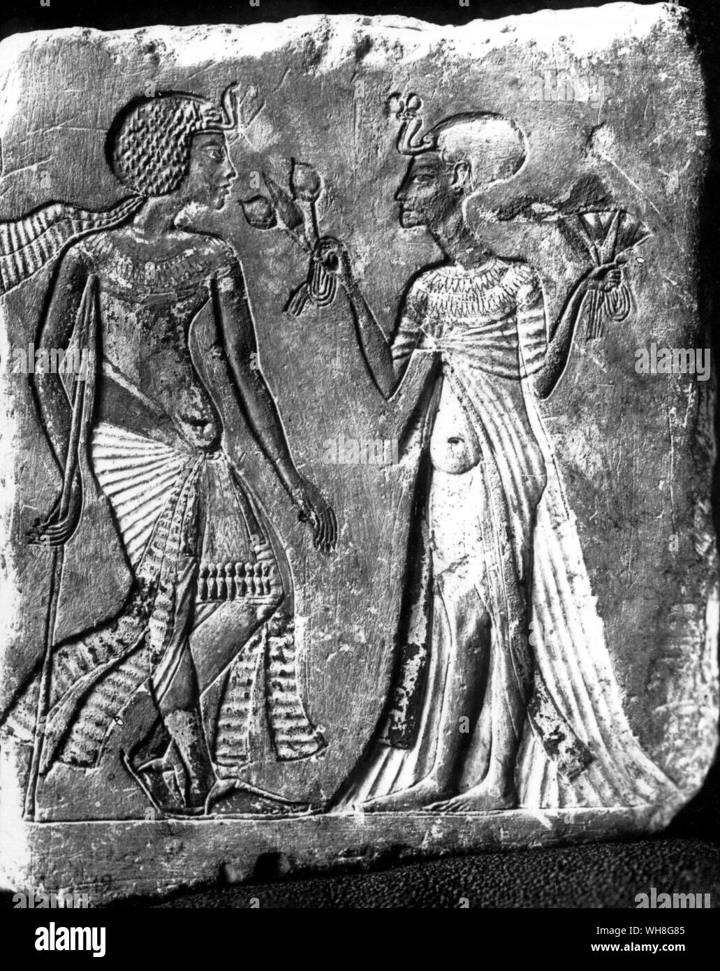 Study showing probably Smenkhkare and Meritaten. Nefertiti's eldest daughter, Meritaten, was married to Akhenaten's co-regent, Smenkhkare. Tutankhamen by Christiane Desroches Noblecourt, page 166. . Stock Photo