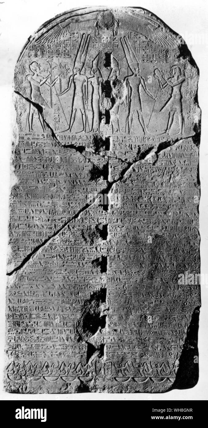 Stele of the Restoration of the Theban Temples appropriated by Horemheb. It shows signs of having been intended for re-use. Tutankhamen by Christiane Desroches Noblecourt, page 183.. Stock Photo