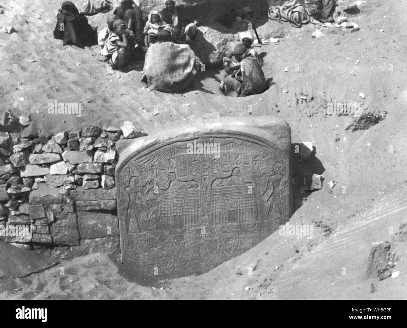 The Dream Stele at Giza at the time of Tutankhamen discovery. Tutankhamen by Christiane Desroches Noblecourt, page 36.. Stock Photo