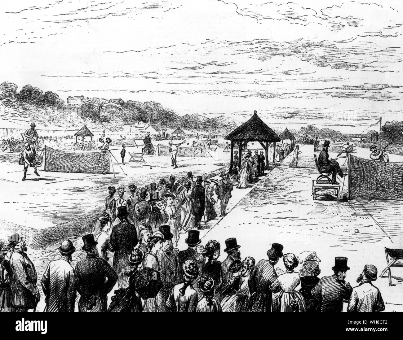 Wimbledon: the scene at the very first championships, 1877. at Worple Road. The Encyclopedia of Tennis page 347. Stock Photo