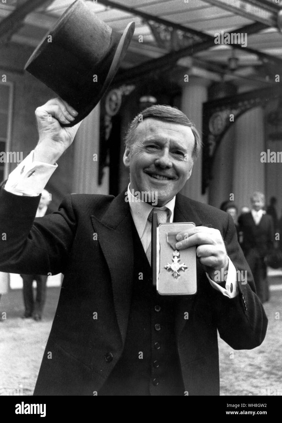 Jimmy Young in top hat and tails for Broadcaster OBE 1979. Stock Photo